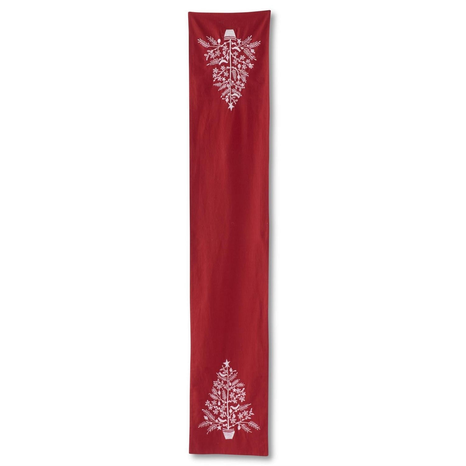 Red Table Runner w/White Embroidered Christmas Tree  K&K   