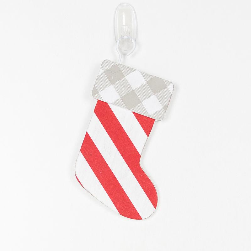 Wood Stocking Ornament (Stripes) White/Red/Gray +  Badams   