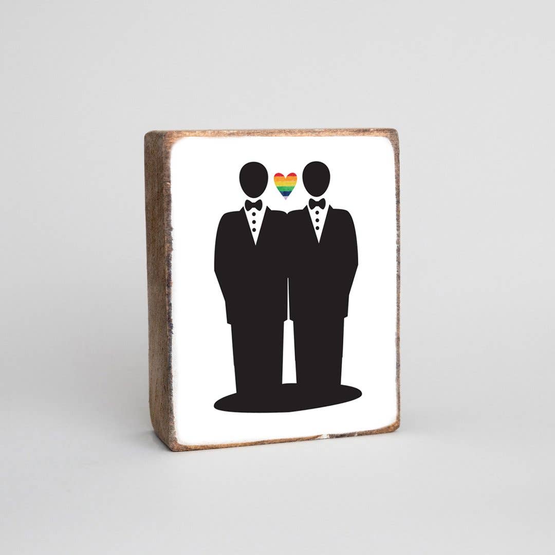 Grooms Rainbow Heart Decorative Wooden Block  Rustic Marlin   