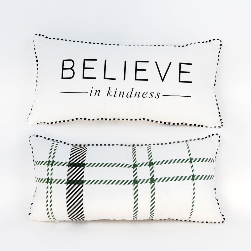 Reversible Checkered Pillow "Believe" Green Adams Christmas Adams & Co.   