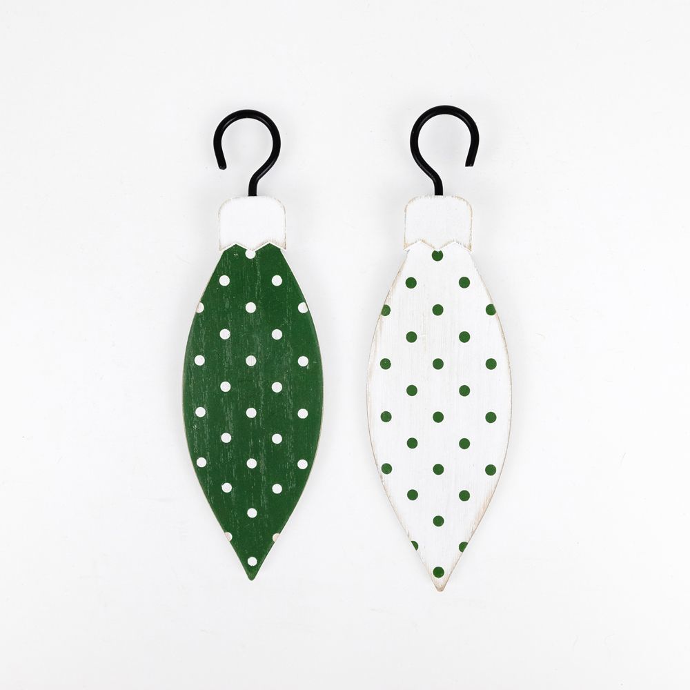 Double Sided Wood Ornament (Polkadot) White/Green Adams Christmas Adams & Co.   