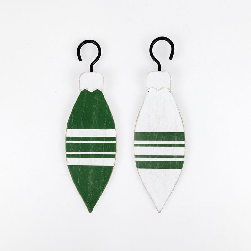 Double Sided Wood Ornament (Teardrop) White/Green Adams Christmas Adams & Co.   