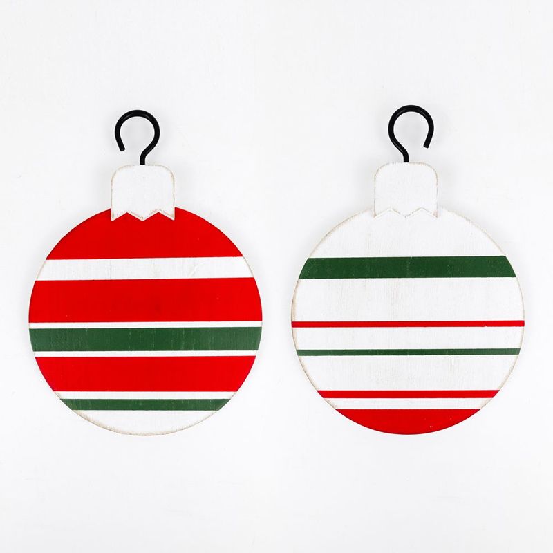 Double Sided Wood Ornament (Stripe) White/Red/Green Adams Christmas Adams & Co.   