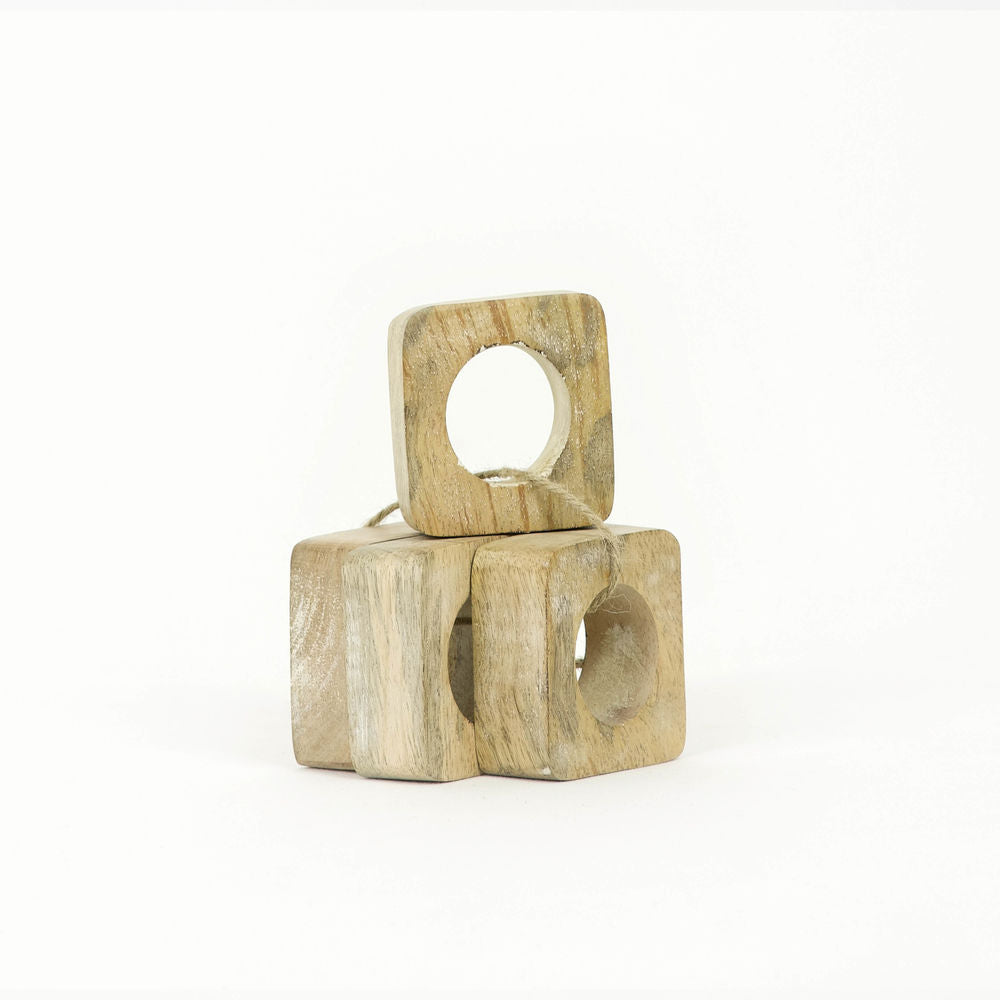 Mango Wood Napkin Ring - Square Set/4 Adams Everyday Adams & Co.   