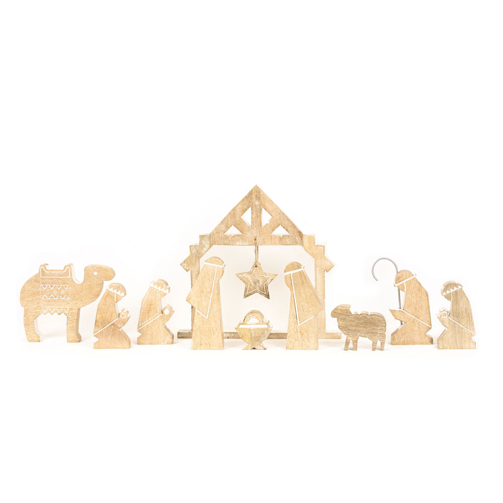 Mango Wood Nativity Scene Christmas Adams & Co.   