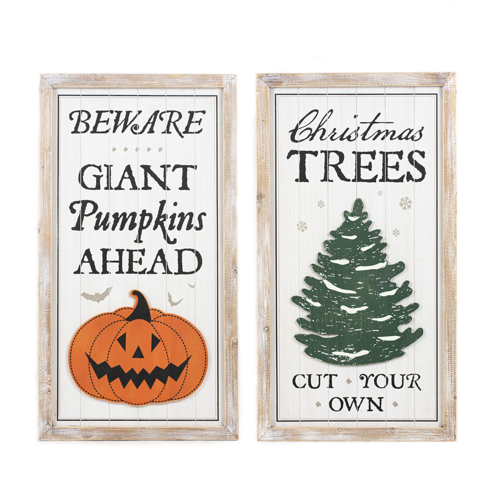 Reversible Wood Framed Sign (Pumpkins/Trees) Adams Halloween Adams & Co.   