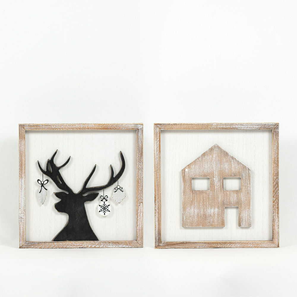 Reversible Wood Framed Sign (Deer/House) Adams Christmas Adams & Co.   