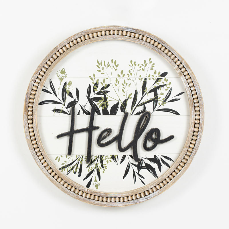 Round Beaded Framed Sign (Hello) Adams Everyday Adams & Co.   