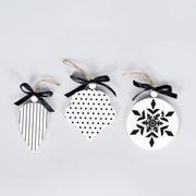 Wood Ornament Set Of Three, White/Black Adams Christmas Adams & Co.   