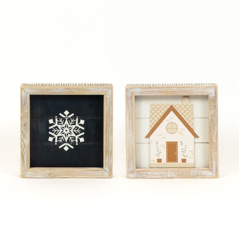 Reversible Wood Framed Sign (Snowflake/House) Multicolor + Badams