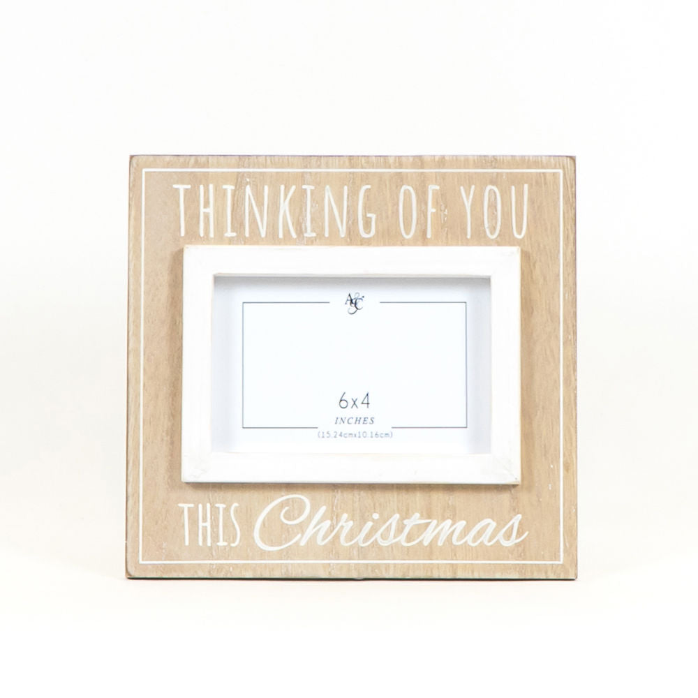 Wood Photo Frame (Thinking You) Natural/White Adams Christmas Adams & Co.   