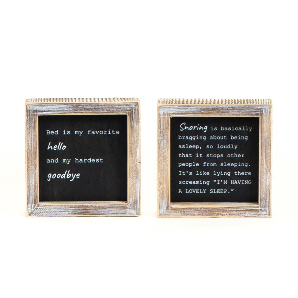 Reversible Wood Framed Sign (Bed Is My Favorite/Snoring) Black/White Adams Everyday Adams & Co.   