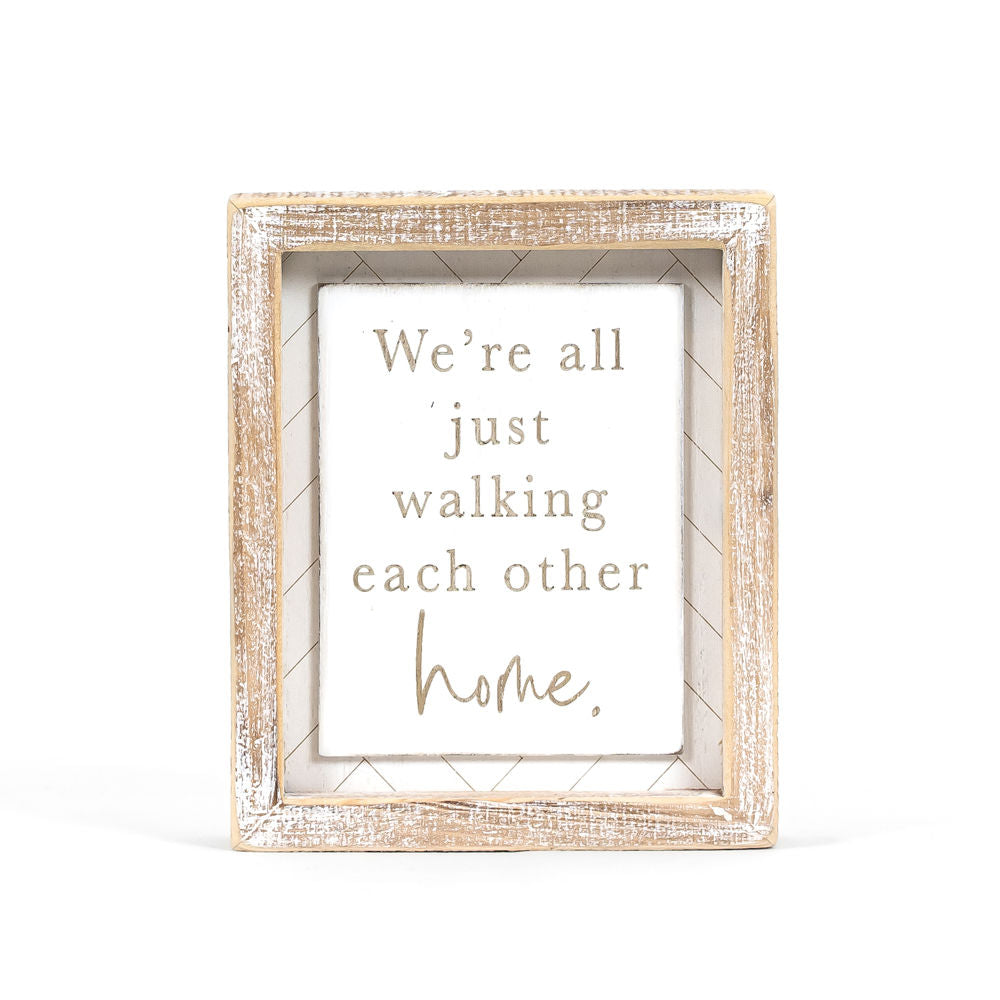 Wood Framed Sign (Walking Each Other) White/Natural Adams Everyday Adams & Co.   