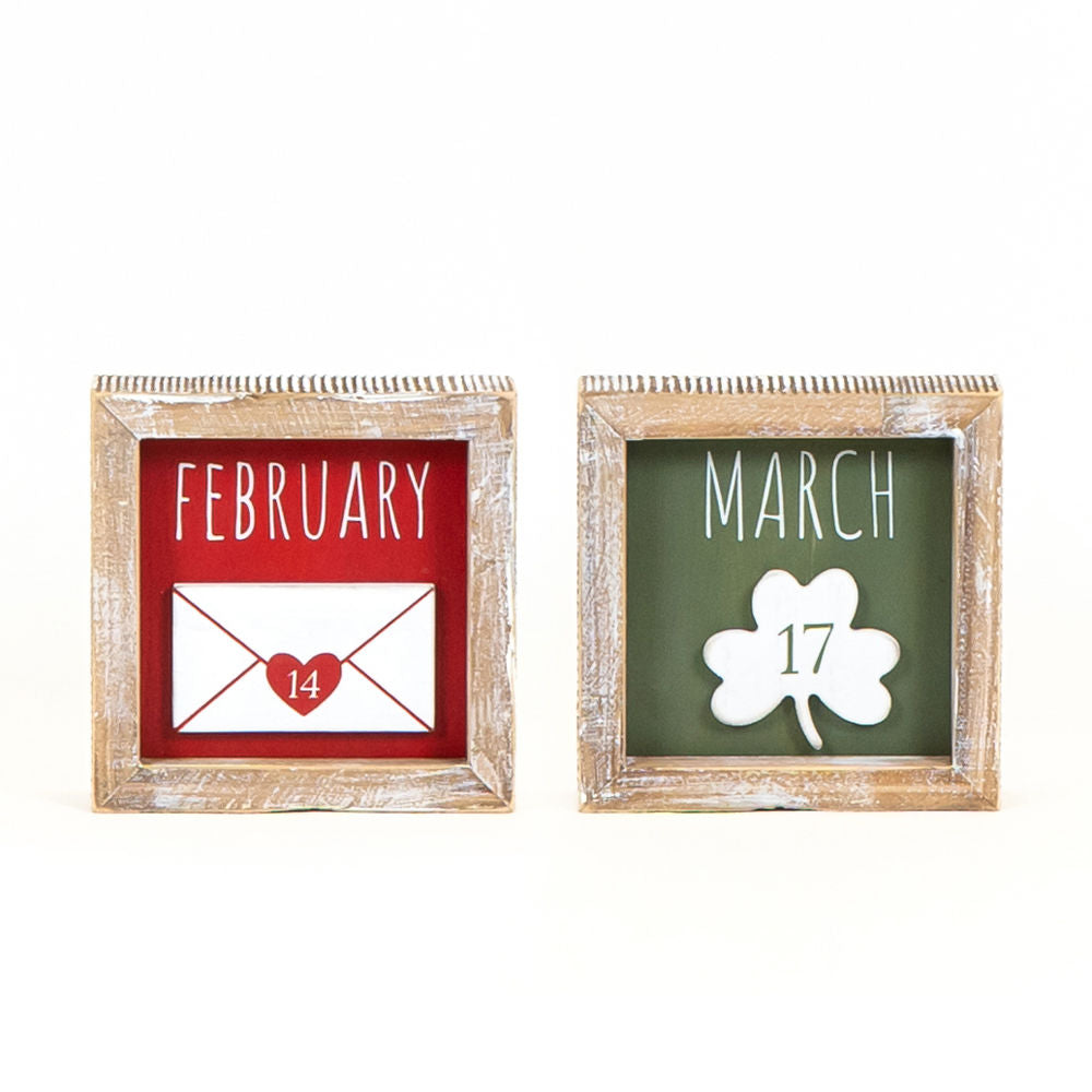 Reversible Wood Framed Sign (February/March) Red/Green/White Adams Valentines Adams & Co.   