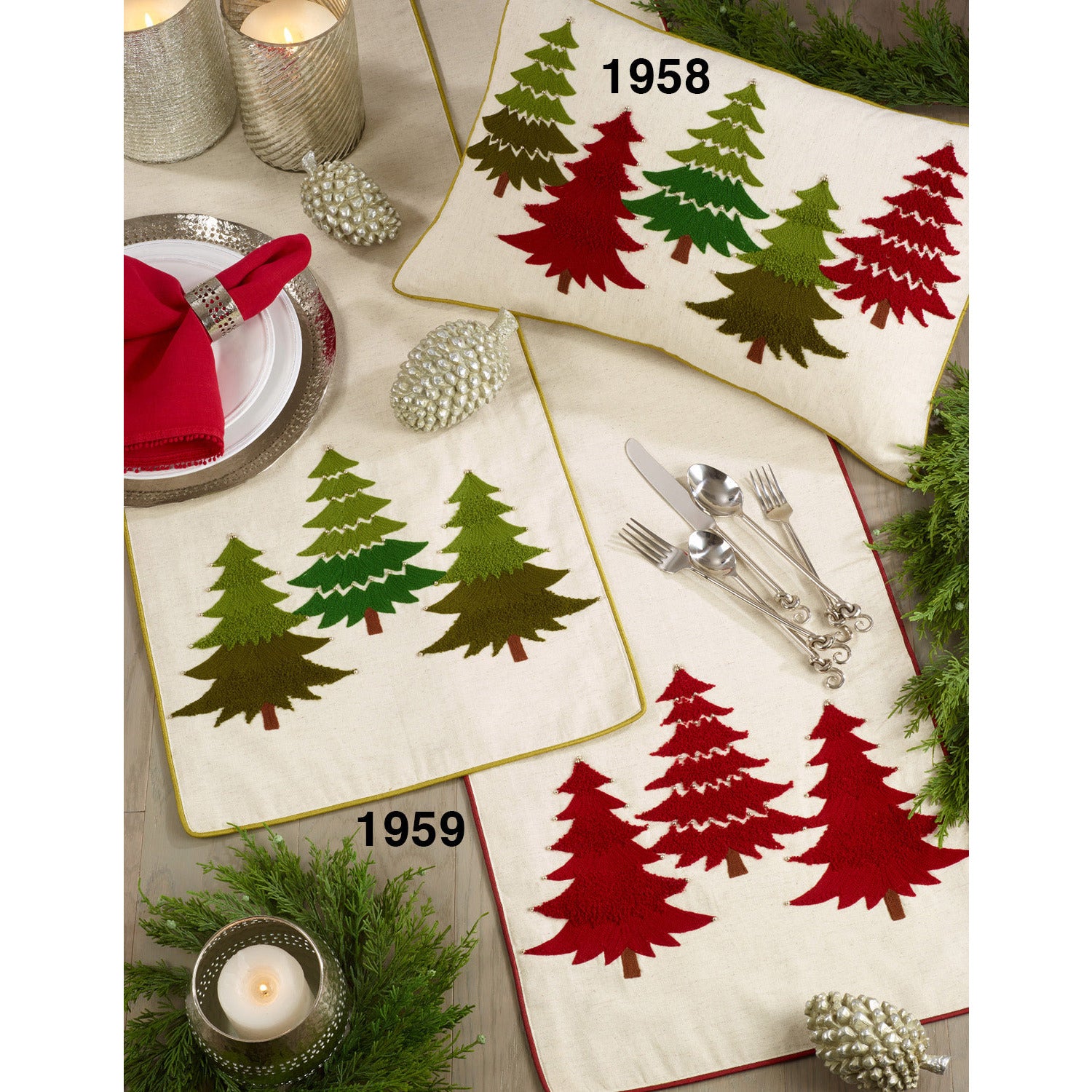 Embroidered Christmas Tree Runner - Green  Saro   