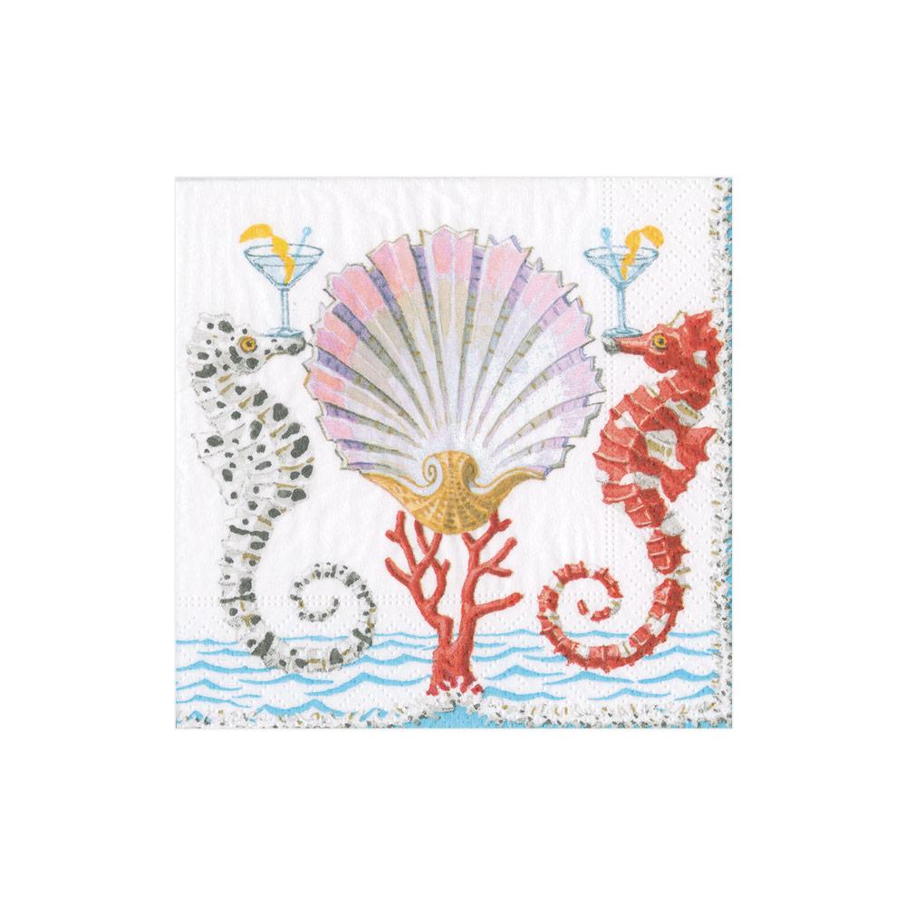 Cocktail Napkin - Seahorses And Shell