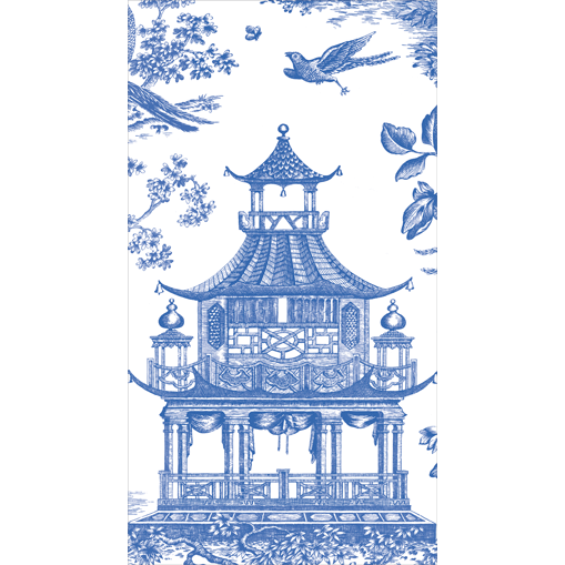 Guest Towel Napkin - Chinoiserie Toile Pagoda Blue  Caspari   