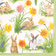 Cocktail Napkin - Bunnies And Daffodils Paper Napkins Caspari   