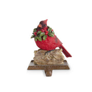 Glittered Resin Cardinals w/Holly Wreaths Stocking Holders  K&K Tail Down  