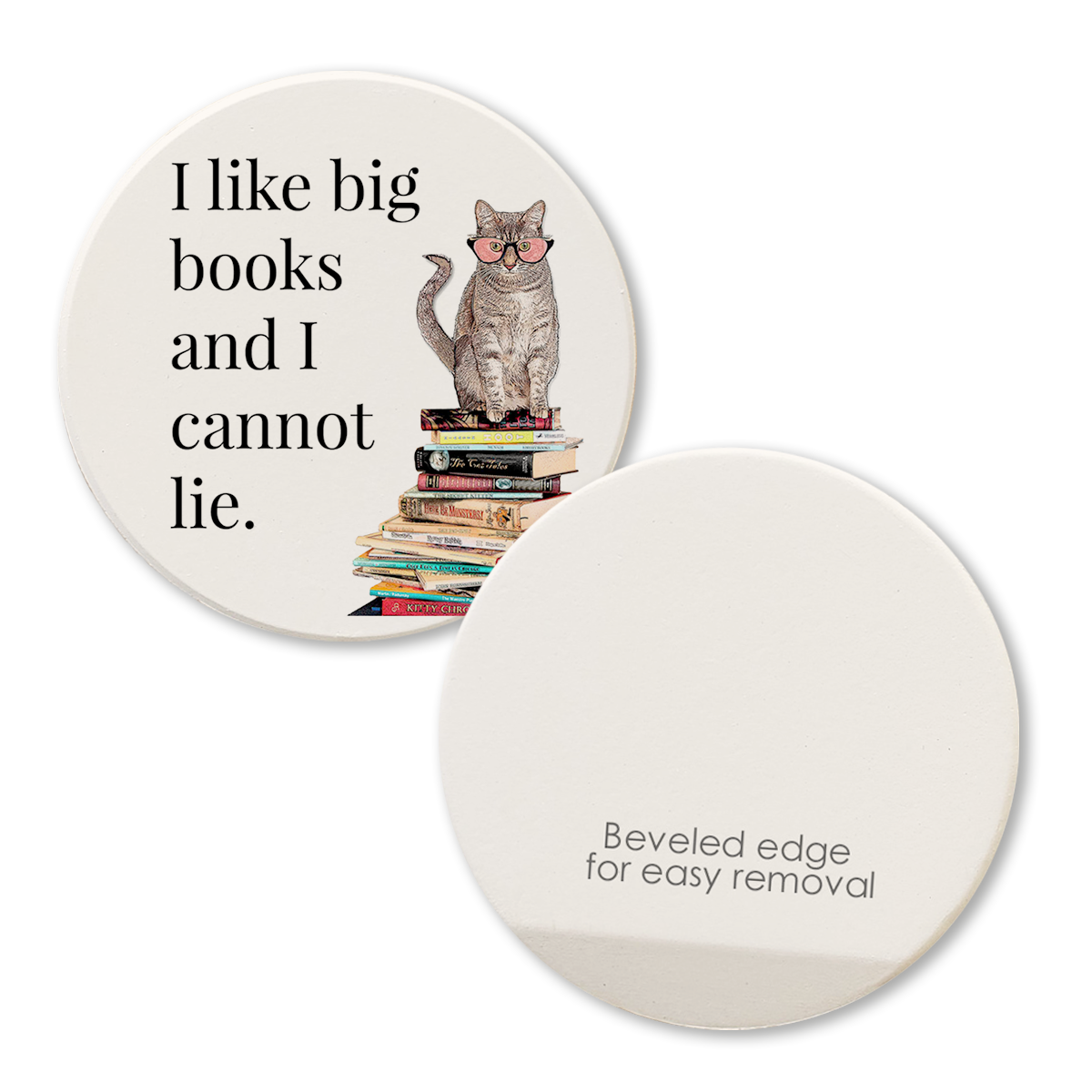 Car Coaster I Like Big Books Cat  Tipsy Coasters & Gifts   