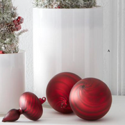 Matte Red Swirl Round Glass Ornament  K&K   